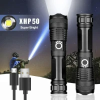 High Quality Rechargeable Waterproof Zoom LED Flashlight USB Torch Light