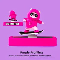 Purple  Cute Skateboard Bear With Magnetic Parking Phone Number Plate
